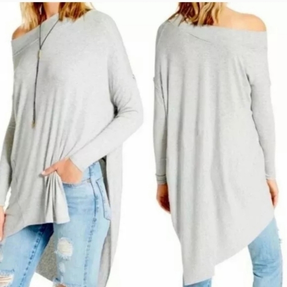 We The Free Side slit gray over sized tunic top sz XS Free People WT291 - Picture 1 of 8